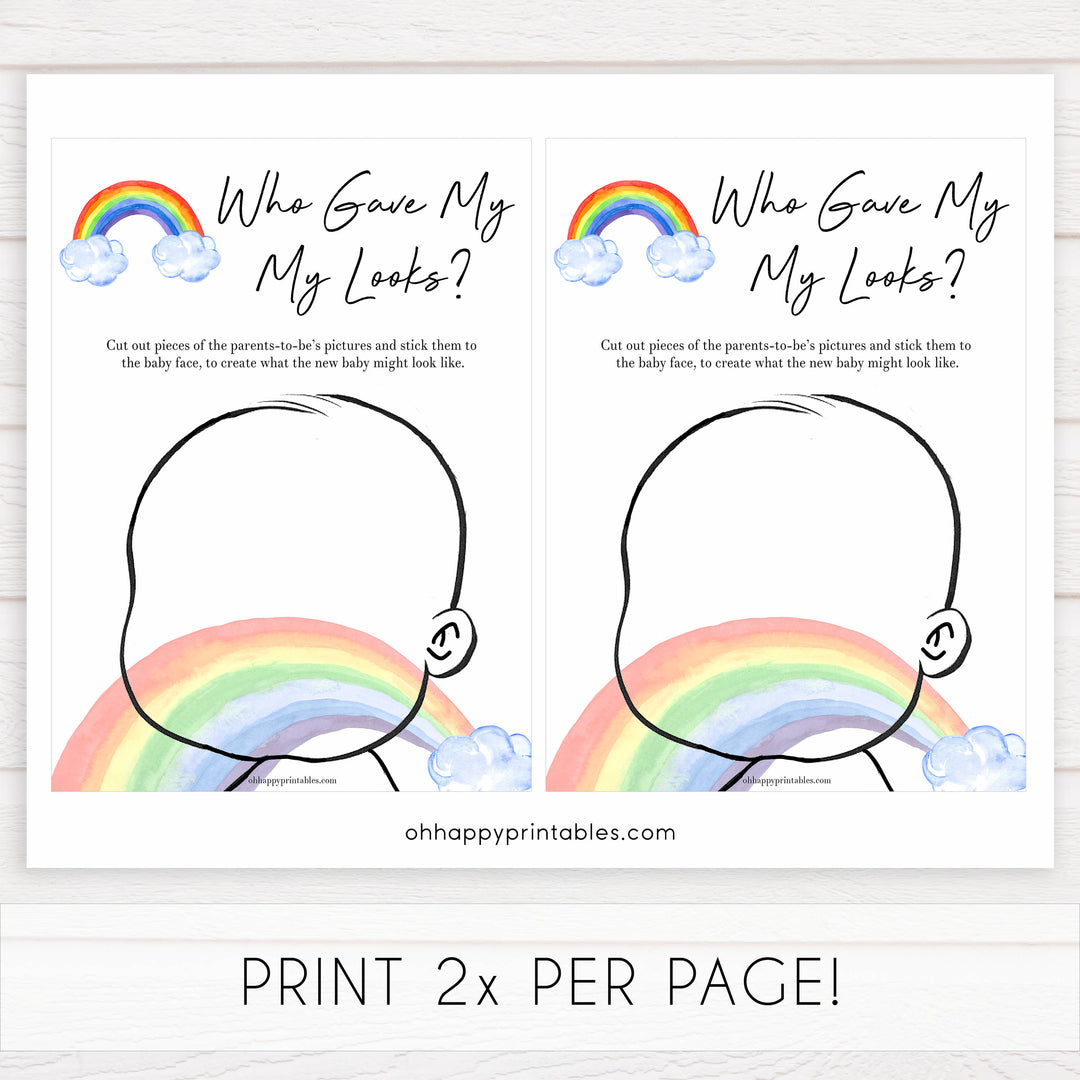 Rainbow baby games, rainbow who gave me my looks, rainbow printable baby games, instant download games, rainbow baby shower, printable baby games, fun baby games, popular baby games, top 10 baby games
