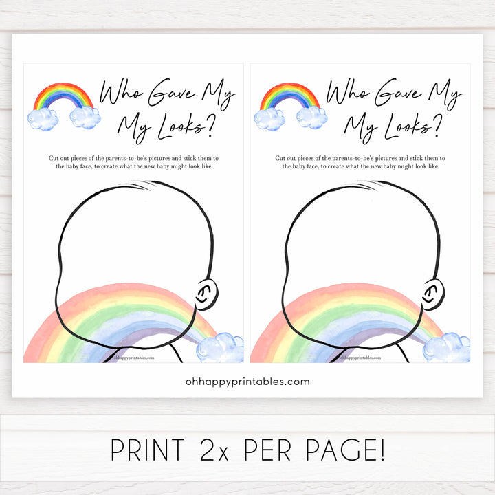 Rainbow baby games, rainbow who gave me my looks, rainbow printable baby games, instant download games, rainbow baby shower, printable baby games, fun baby games, popular baby games, top 10 baby games