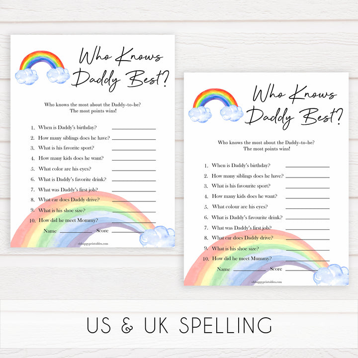 Rainbow baby games, rainbow who knows daddy best, rainbow printable baby games, instant download games, rainbow baby shower, printable baby games, fun baby games, popular baby games, top 10 baby games