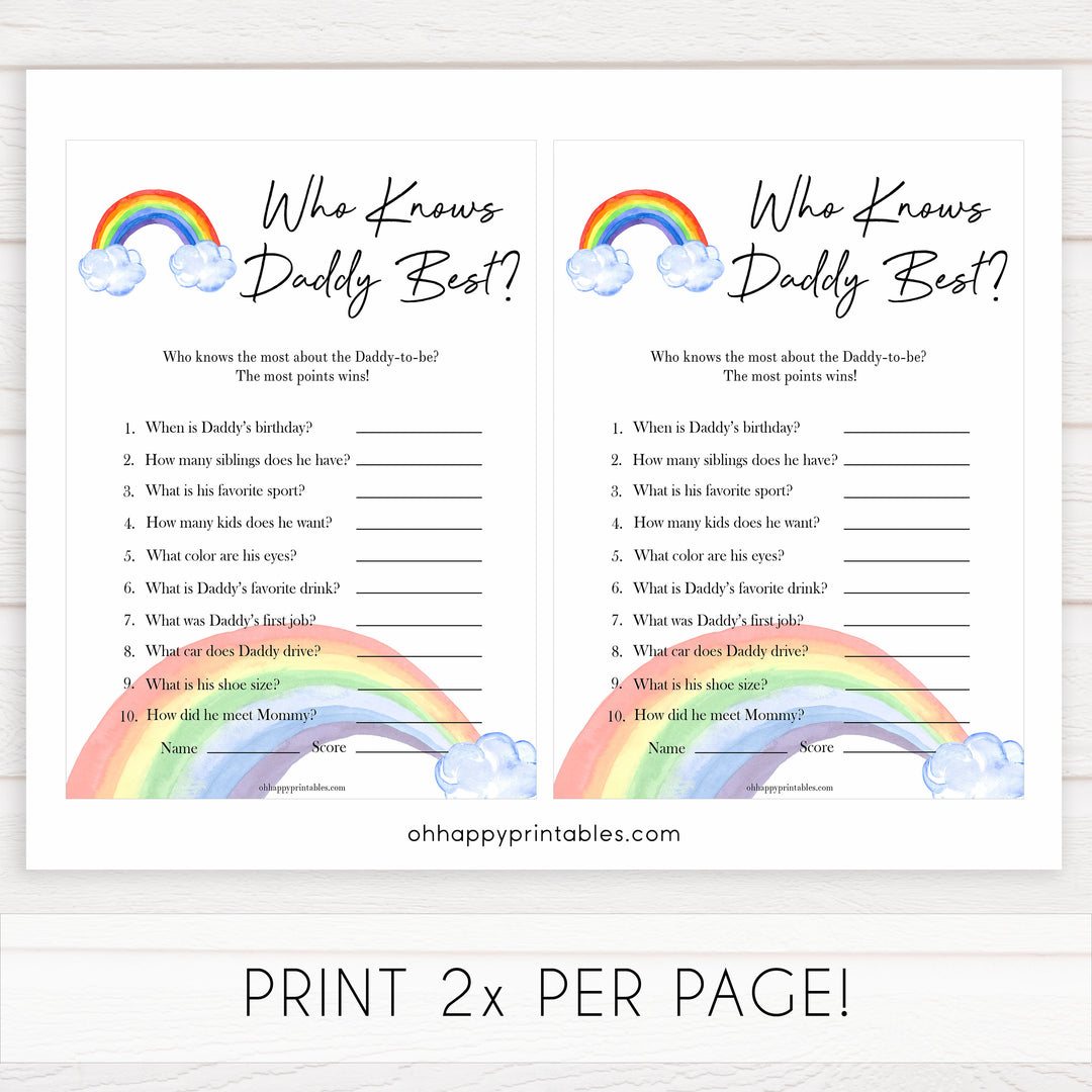 Rainbow baby games, rainbow who knows daddy best, rainbow printable baby games, instant download games, rainbow baby shower, printable baby games, fun baby games, popular baby games, top 10 baby games