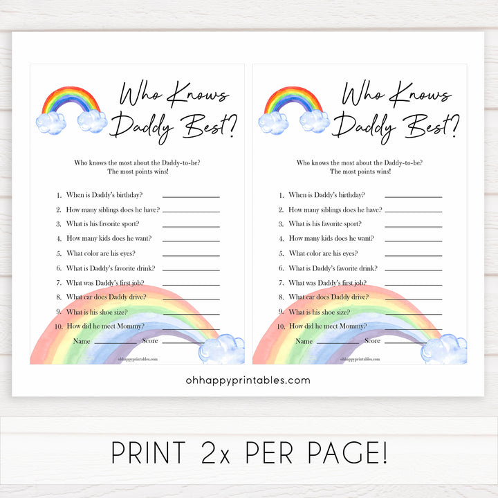 Rainbow baby games, rainbow who knows daddy best, rainbow printable baby games, instant download games, rainbow baby shower, printable baby games, fun baby games, popular baby games, top 10 baby games