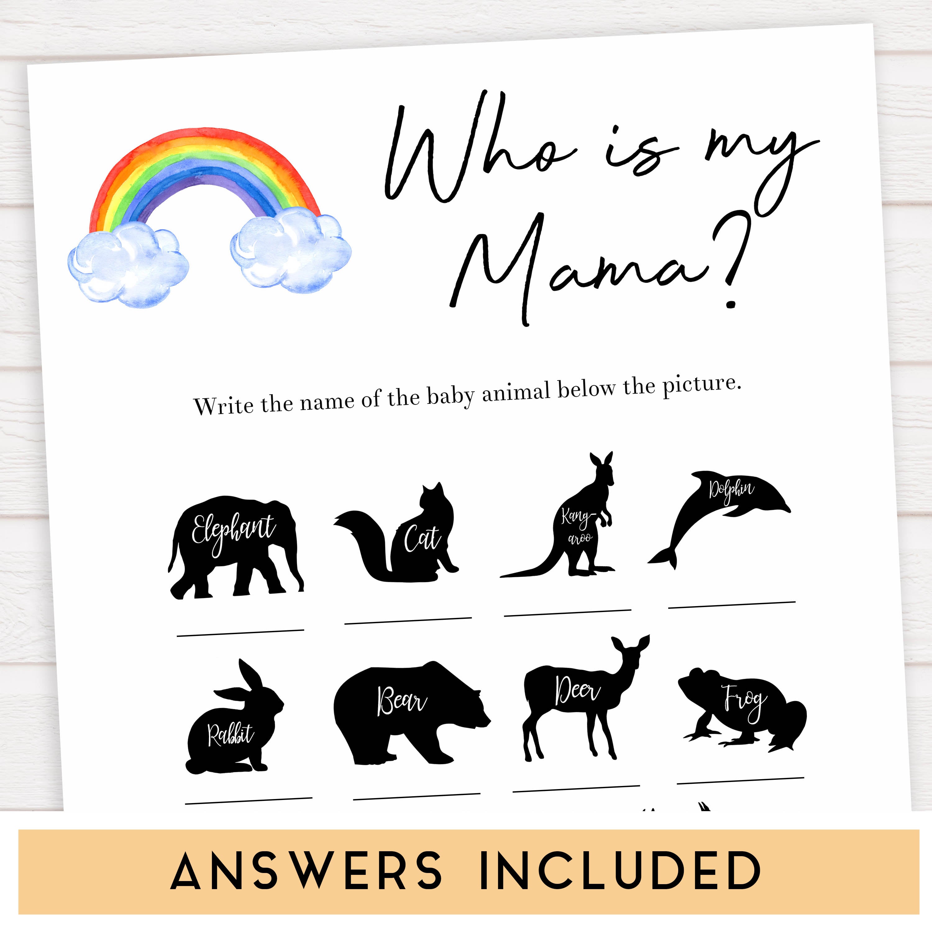 Rainbow baby games, rainbow who is my mama, rainbow printable baby games, instant download games, rainbow baby shower, printable baby games, fun baby games, popular baby games, top 10 baby games