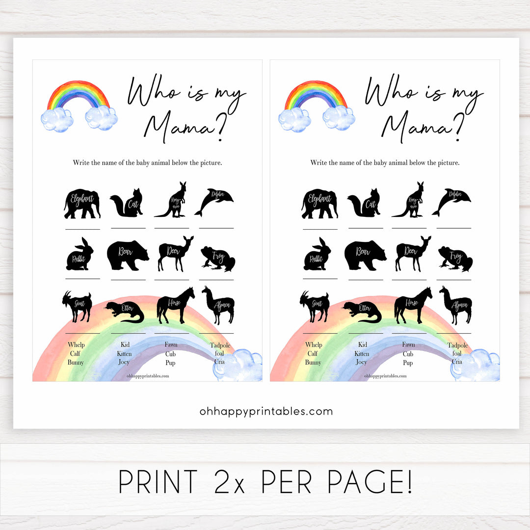 Rainbow baby games, rainbow who is my mama, rainbow printable baby games, instant download games, rainbow baby shower, printable baby games, fun baby games, popular baby games, top 10 baby games