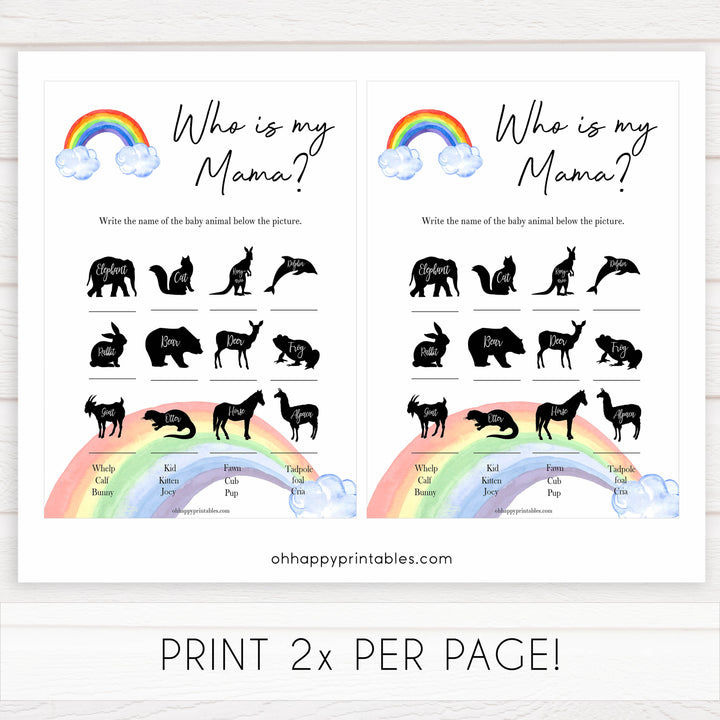 Rainbow baby games, rainbow who is my mama, rainbow printable baby games, instant download games, rainbow baby shower, printable baby games, fun baby games, popular baby games, top 10 baby games