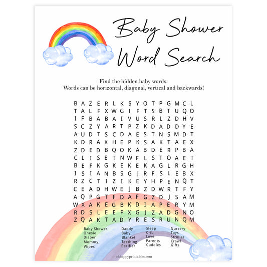 Rainbow baby games, baby shower word search, baby word search, printable baby games, top baby games, best baby games