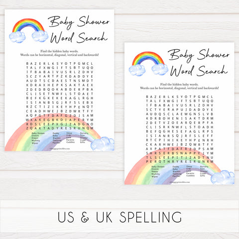 Rainbow baby games, baby shower word search, baby word search, printable baby games, top baby games, best baby games