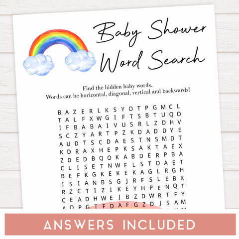 Rainbow baby games, baby shower word search, baby word search, printable baby games, top baby games, best baby games