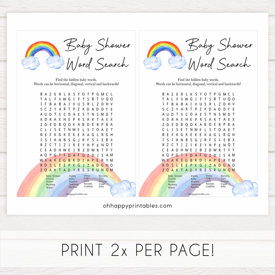 Rainbow baby games, baby shower word search, baby word search, printable baby games, top baby games, best baby games