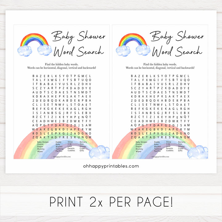 Rainbow baby games, baby shower word search, baby word search, printable baby games, top baby games, best baby games