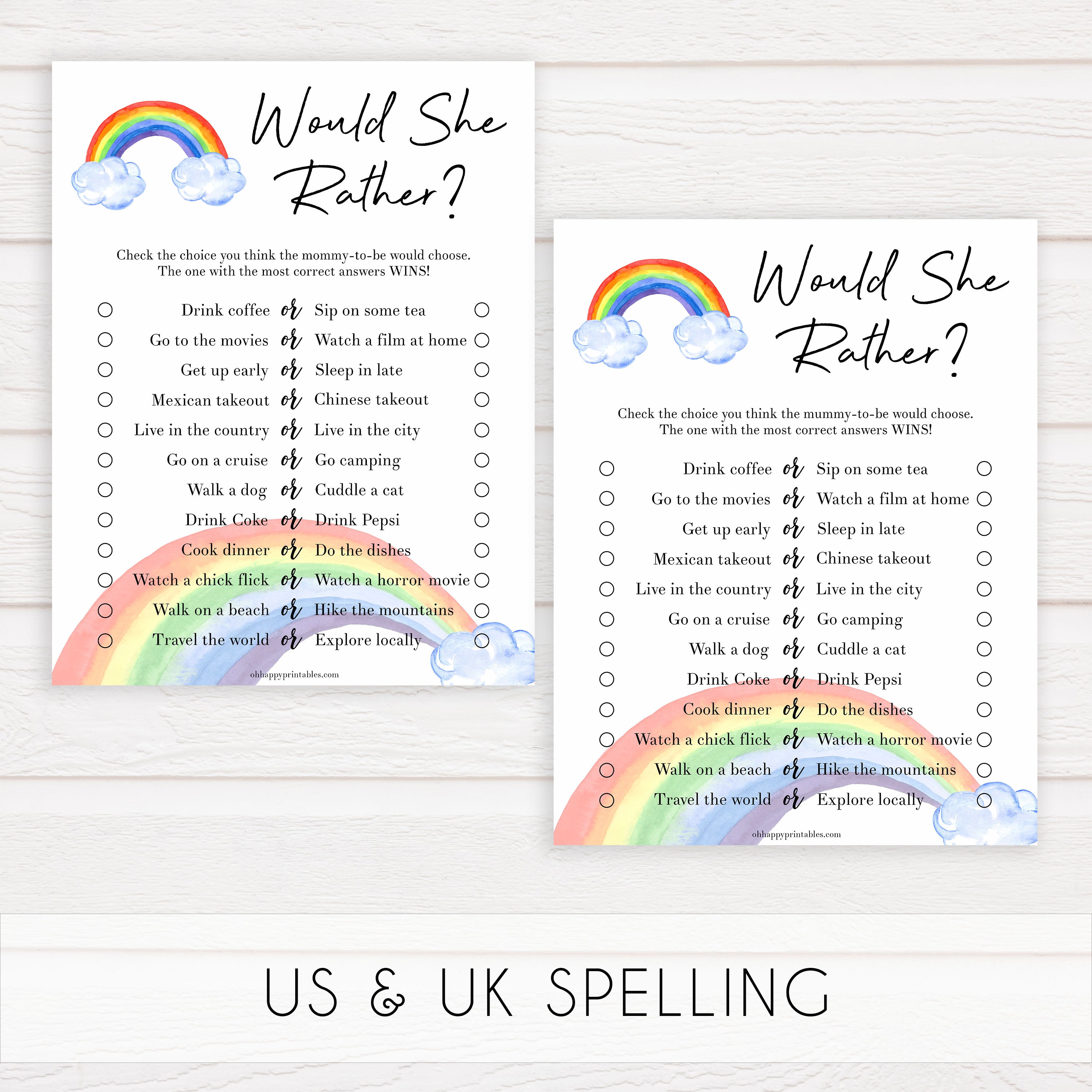 Rainbow baby games, rainbow would she rather, rainbow printable baby games, instant download games, rainbow baby shower, printable baby games, fun baby games, popular baby games, top 10 baby games