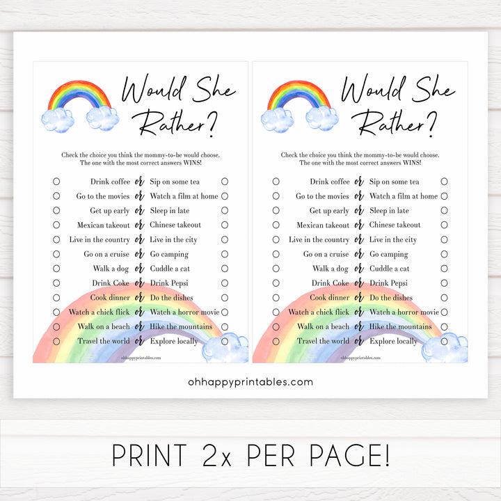 Rainbow baby games, rainbow would she rather, rainbow printable baby games, instant download games, rainbow baby shower, printable baby games, fun baby games, popular baby games, top 10 baby games