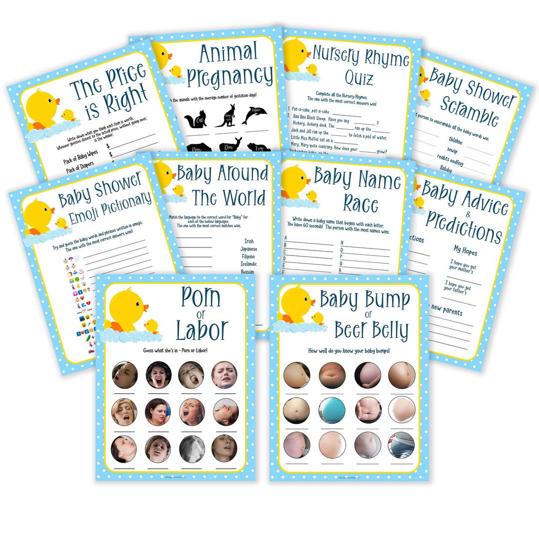 rubber ducky baby games, 10 baby shower games, baby shower bundle, baby game pack, printable baby games, baby shower games, rubber ducky baby theme, fun baby games, popular baby games