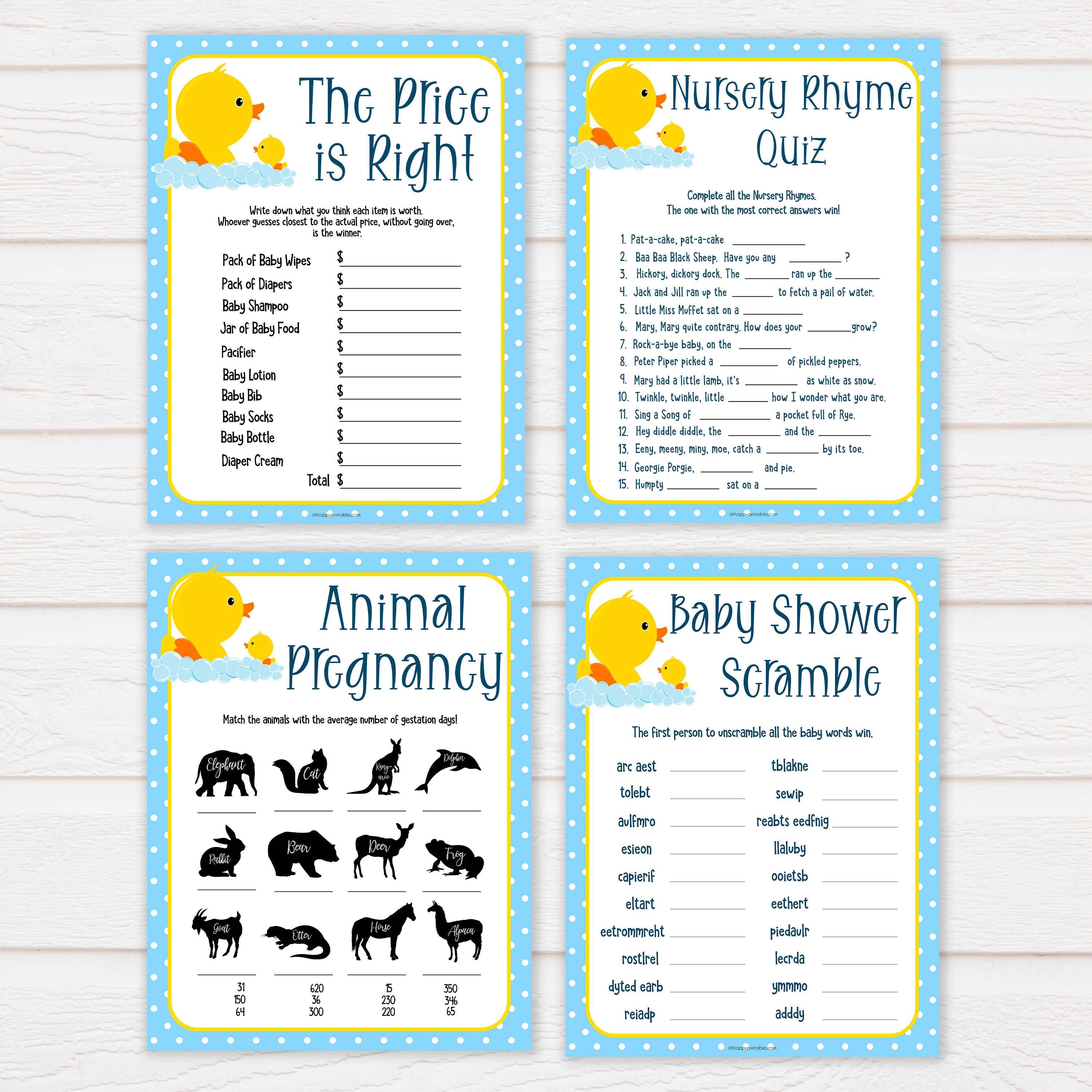 10 Rubber Ducky Baby Shower Games Bundle - Printable Baby Shower