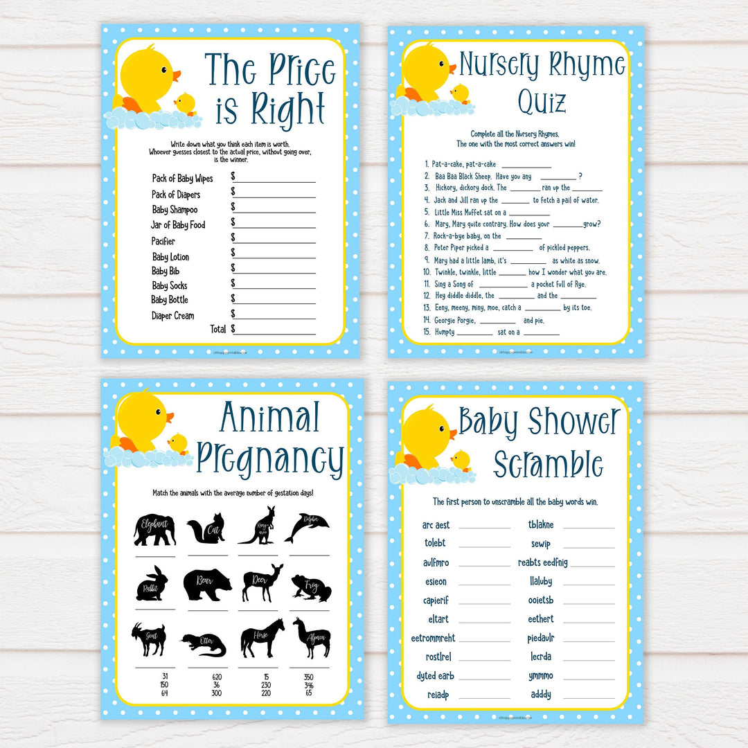 rubber ducky baby games, 10 baby shower games, baby shower bundle, baby game pack, printable baby games, baby shower games, rubber ducky baby theme, fun baby games, popular baby games