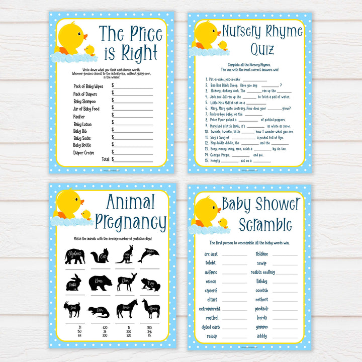 rubber ducky baby games, 10 baby shower games, baby shower bundle, baby game pack, printable baby games, baby shower games, rubber ducky baby theme, fun baby games, popular baby games