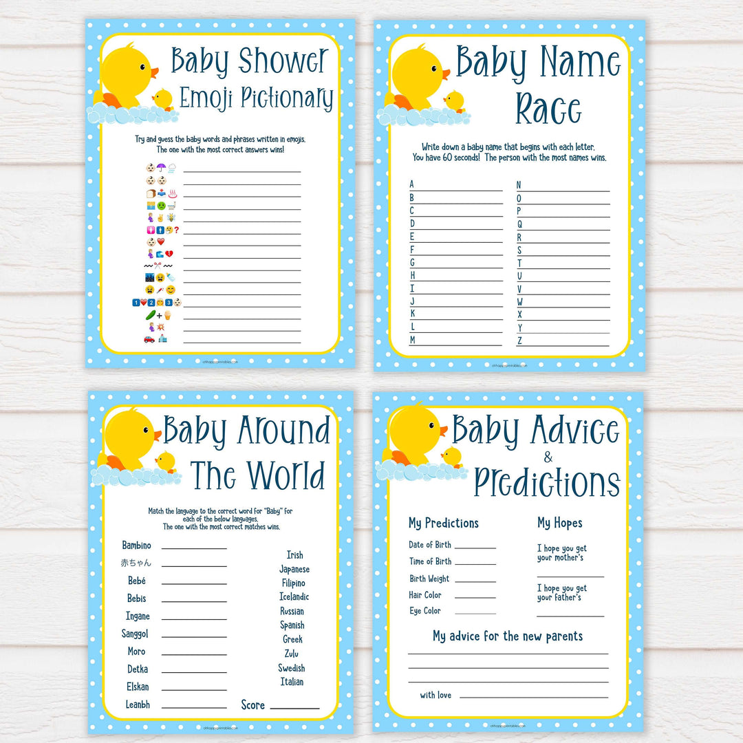 rubber ducky baby games, 10 baby shower games, baby shower bundle, baby game pack, printable baby games, baby shower games, rubber ducky baby theme, fun baby games, popular baby games