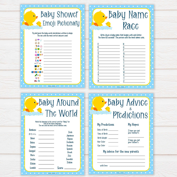 rubber ducky baby games, 10 baby shower games, baby shower bundle, baby game pack, printable baby games, baby shower games, rubber ducky baby theme, fun baby games, popular baby games
