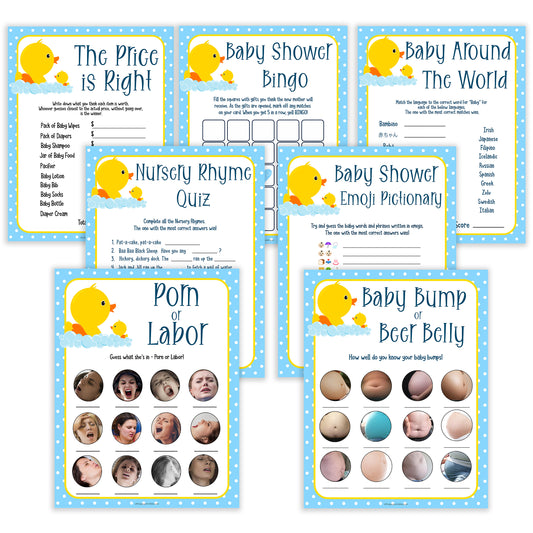 rubber ducky baby games, 7 baby shower games bundle, baby shower games pack, baby game, printable baby games, baby shower games, rubber ducky baby theme, fun baby games, popular baby games