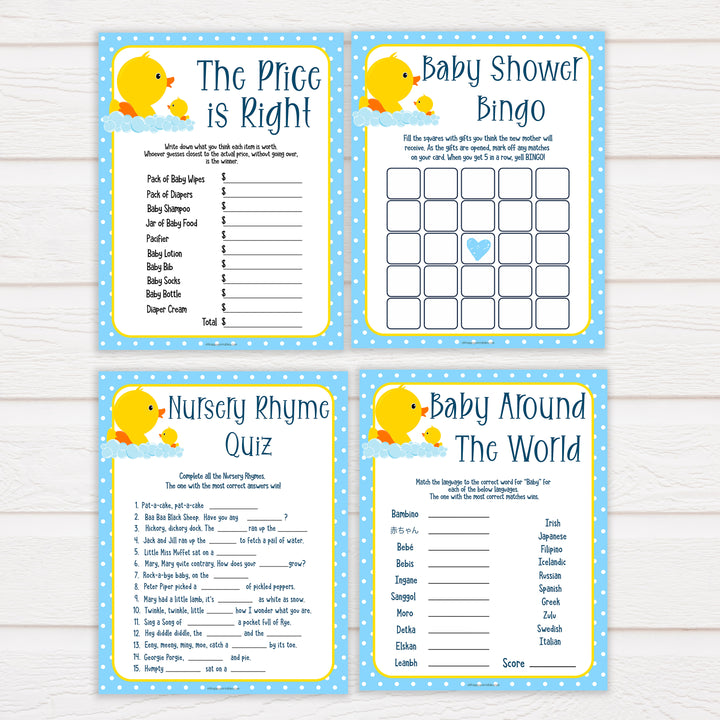 rubber ducky baby games, 7 baby shower games bundle, baby shower games pack, baby game, printable baby games, baby shower games, rubber ducky baby theme, fun baby games, popular baby games
