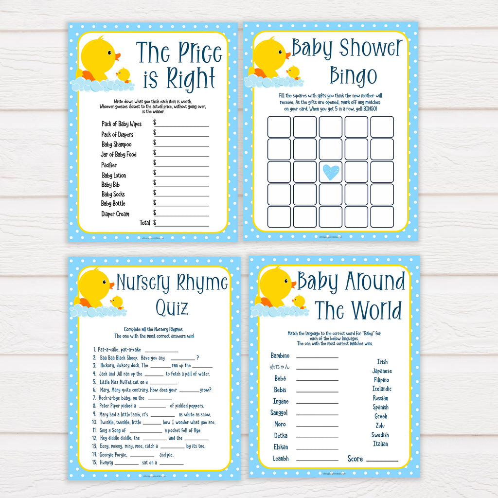 Rubber Ducky Printable Baby Games 7 Pack Bundle - Baby Shower Games