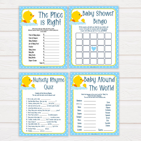 rubber ducky baby games, 7 baby shower games bundle, baby shower games pack, baby game, printable baby games, baby shower games, rubber ducky baby theme, fun baby games, popular baby games