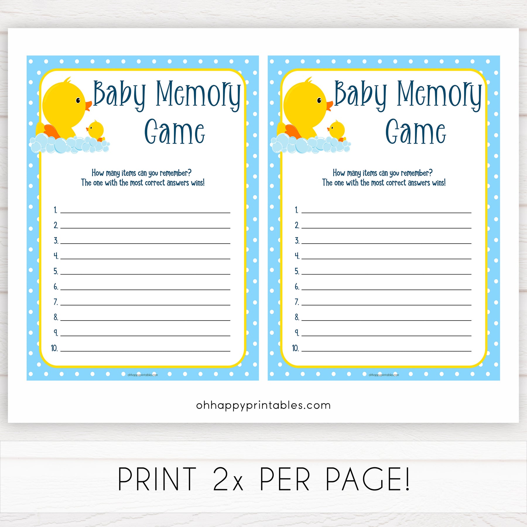 Baby Memory Game - Rubber Ducky Printable Baby Shower Games ...