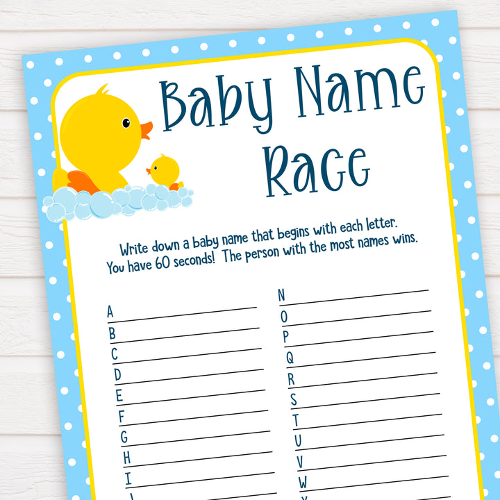 rubber ducky baby games, baby name race baby game, printable baby games, baby shower games, rubber ducky baby theme, fun baby games, popular baby games