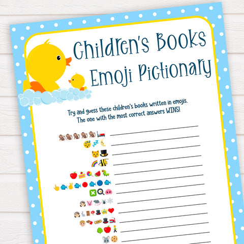rubber ducky baby games, childrens books emoji pictionary baby game, printable baby games, baby shower games, rubber ducky baby theme, fun baby games, popular baby games