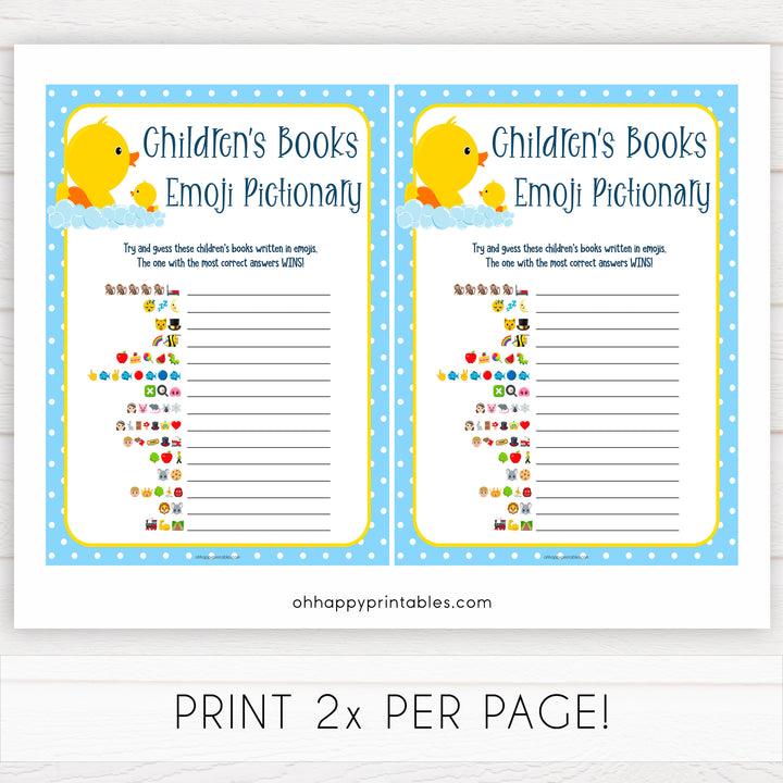 rubber ducky baby games, childrens books emoji pictionary baby game, printable baby games, baby shower games, rubber ducky baby theme, fun baby games, popular baby games