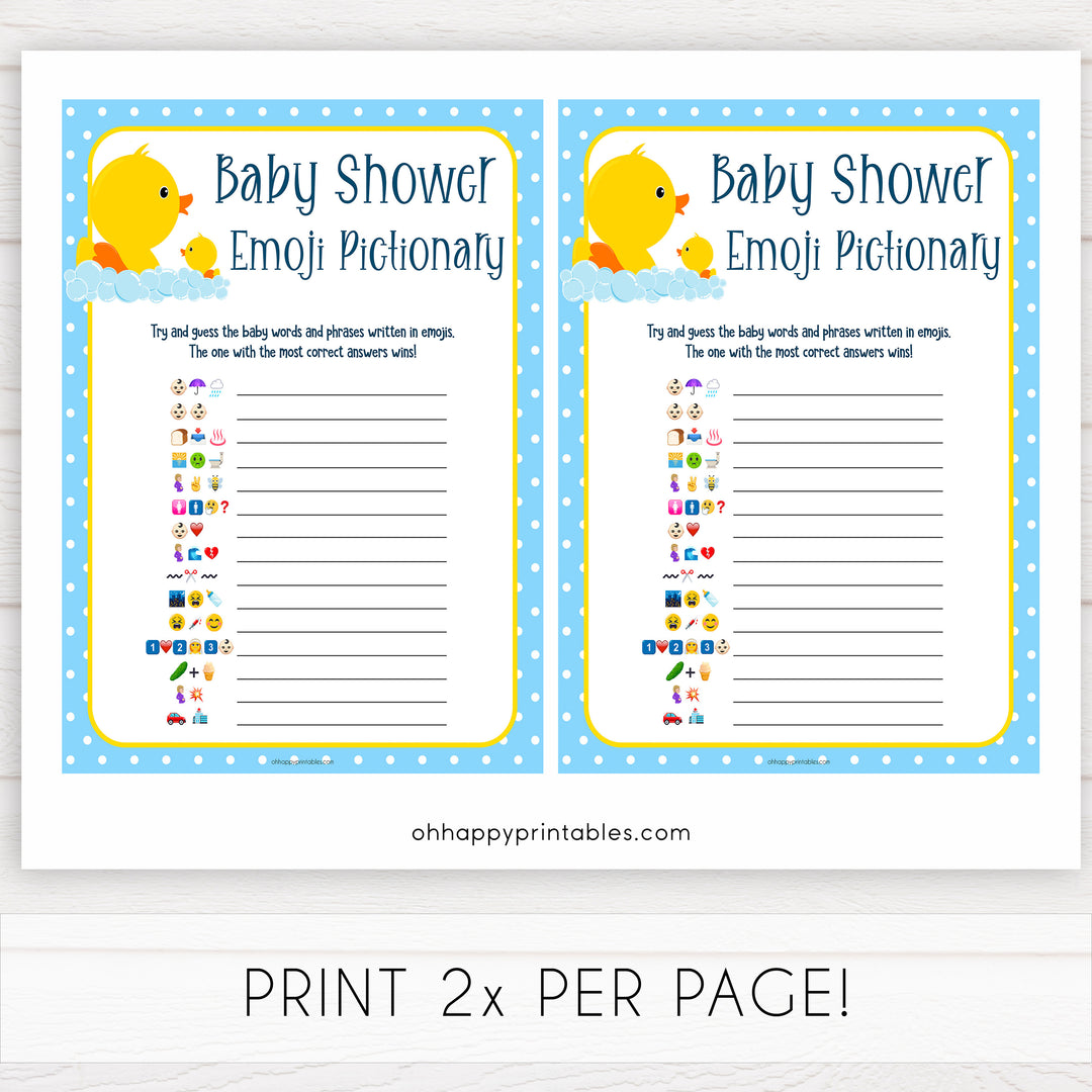 rubber ducky baby games, emoji pictionary baby game, printable baby games, baby shower games, rubber ducky baby theme, fun baby games, popular baby games