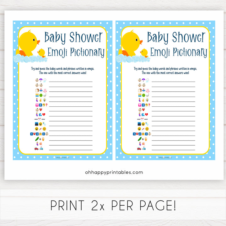 rubber ducky baby games, emoji pictionary baby game, printable baby games, baby shower games, rubber ducky baby theme, fun baby games, popular baby games