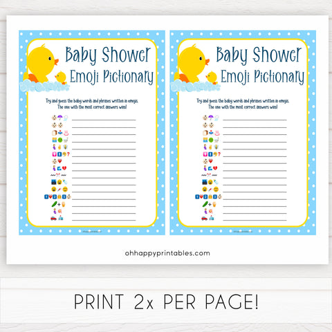 rubber ducky baby games, emoji pictionary baby game, printable baby games, baby shower games, rubber ducky baby theme, fun baby games, popular baby games