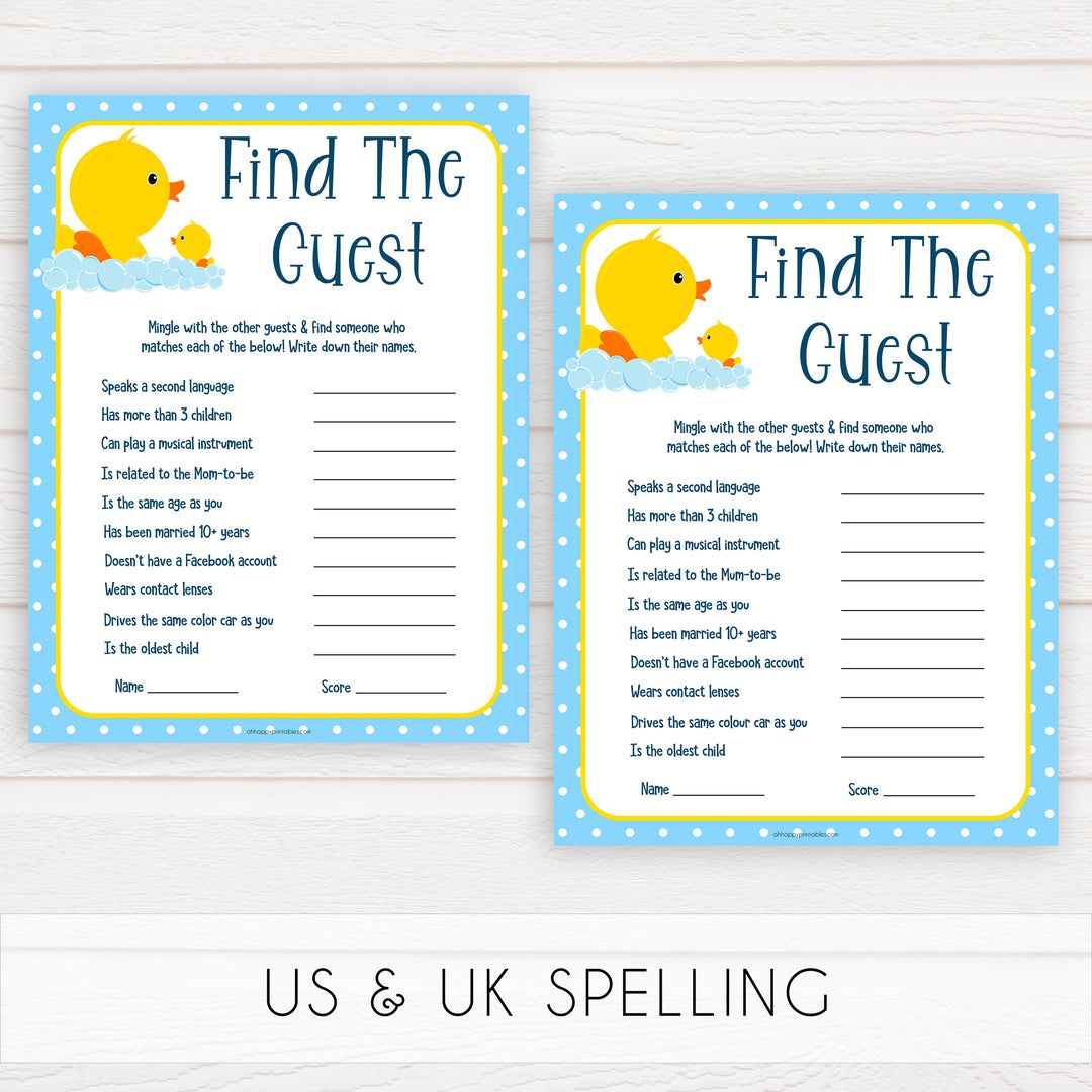 rubber ducky baby games, find the guest baby game, printable baby games, baby shower games, rubber ducky baby theme, fun baby games, popular baby games