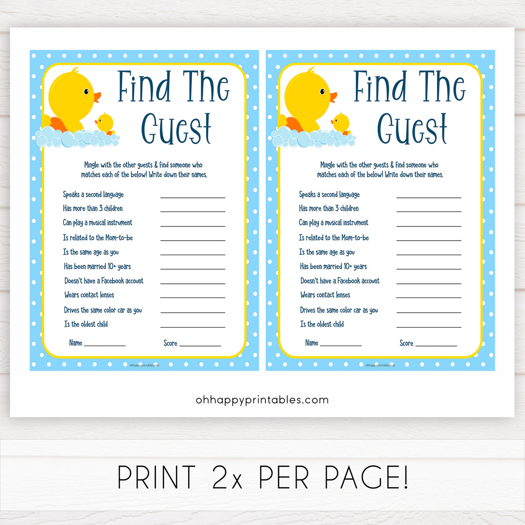 rubber ducky baby games, find the guest baby game, printable baby games, baby shower games, rubber ducky baby theme, fun baby games, popular baby games