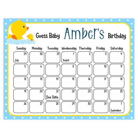 guess the baby birthday game, printable baby birthday game, printable baby games, rubber ducky baby games, baby rubber ducky baby shower