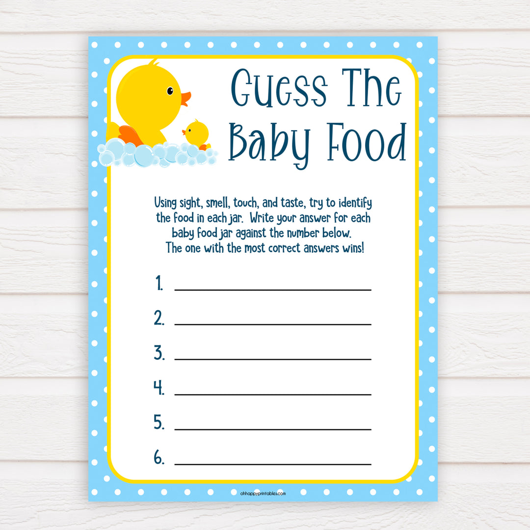 rubber ducky baby games, guess the baby food baby game, printable baby games, baby shower games, rubber ducky baby theme, fun baby games, popular baby games