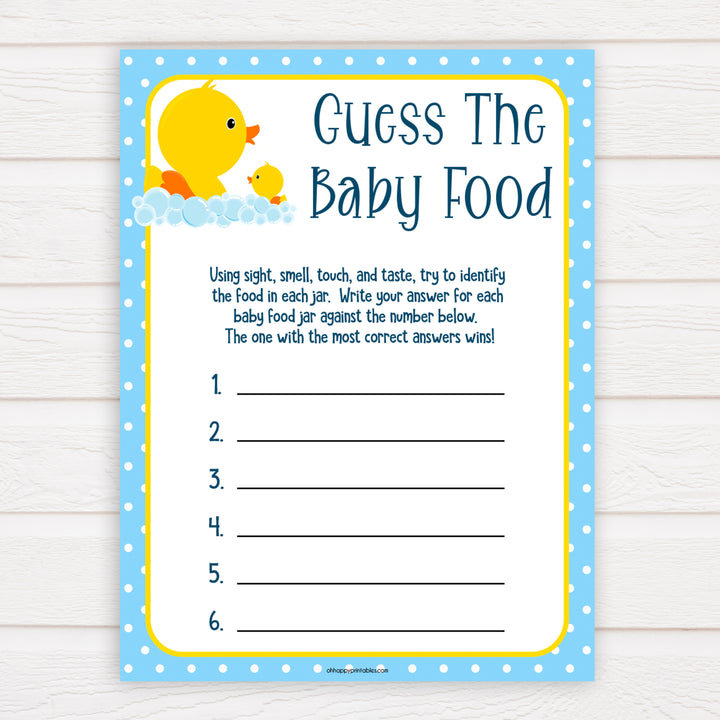 rubber ducky baby games, guess the baby food baby game, printable baby games, baby shower games, rubber ducky baby theme, fun baby games, popular baby games