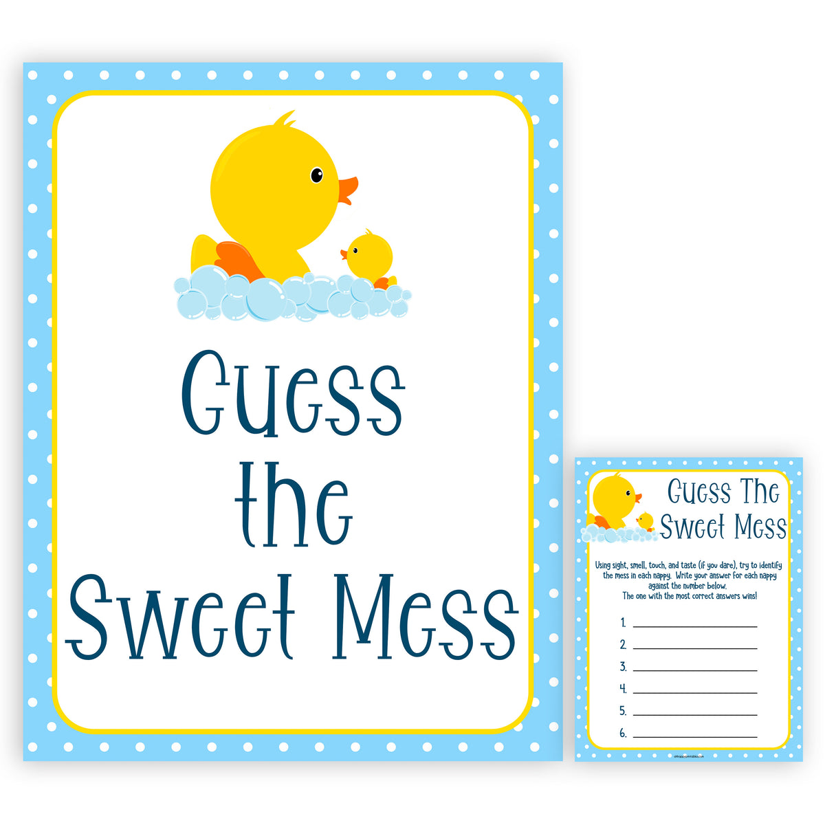 rubber ducky baby games, guess the sweet mess baby game, printable baby games, baby shower games, rubber ducky baby theme, fun baby games, popular baby games