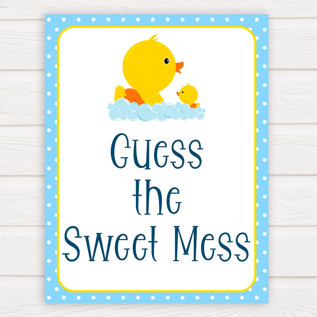 rubber ducky baby games, guess the sweet mess baby game, printable baby games, baby shower games, rubber ducky baby theme, fun baby games, popular baby games