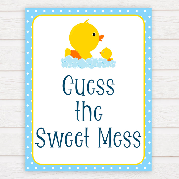 rubber ducky baby games, guess the sweet mess baby game, printable baby games, baby shower games, rubber ducky baby theme, fun baby games, popular baby games