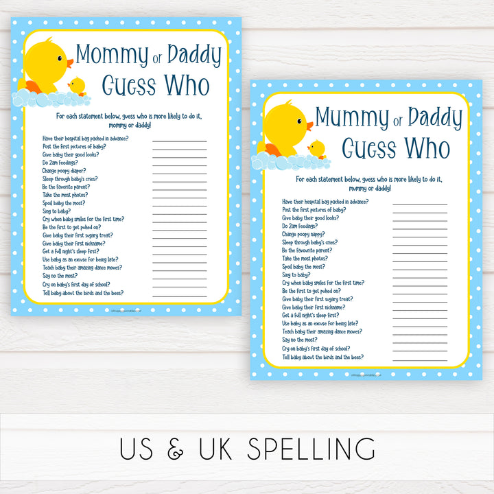 rubber ducky baby games, mommy daddy guess who game, baby game, printable baby games, baby shower games, rubber ducky baby theme, fun baby games, popular baby games