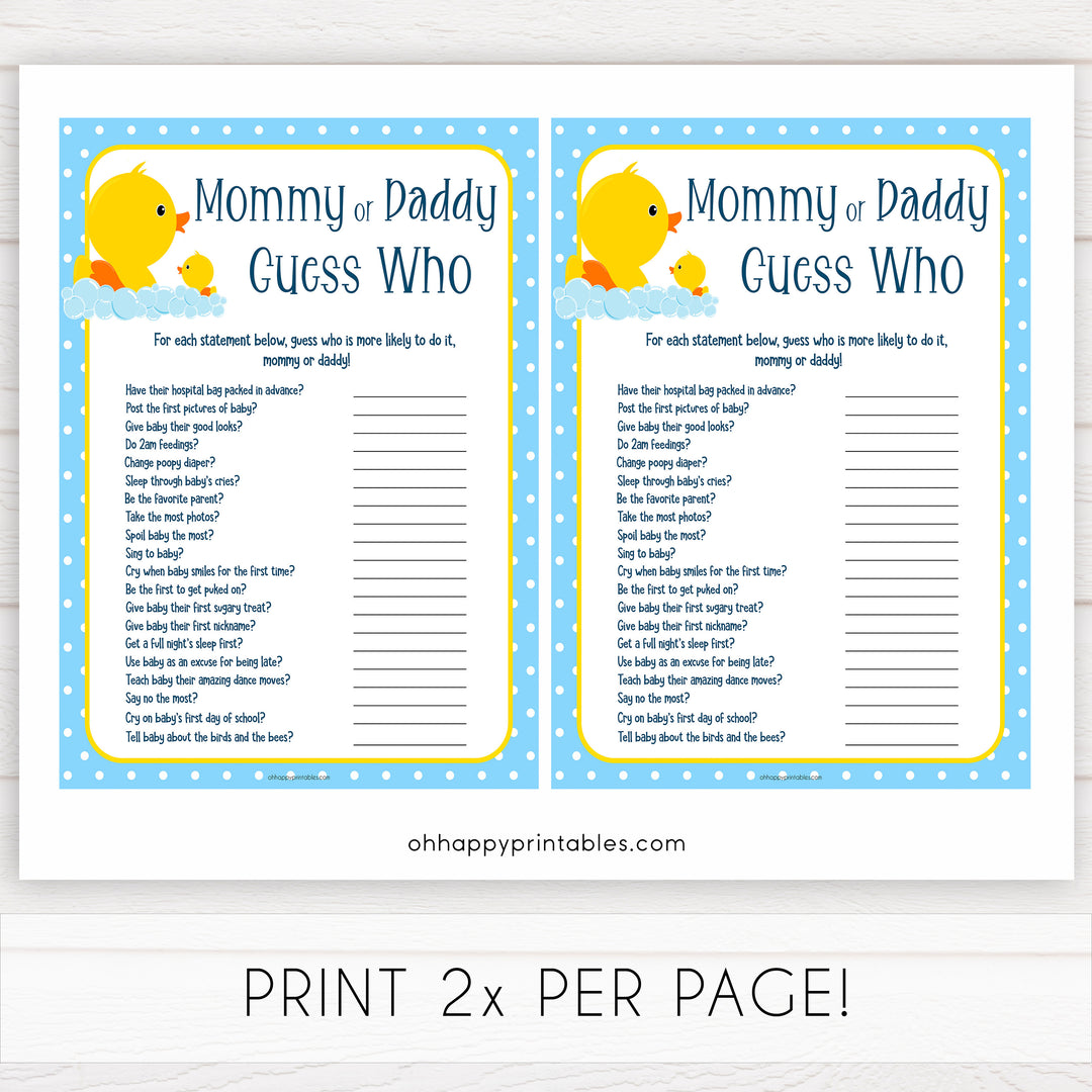 rubber ducky baby games, mommy daddy guess who game, baby game, printable baby games, baby shower games, rubber ducky baby theme, fun baby games, popular baby games
