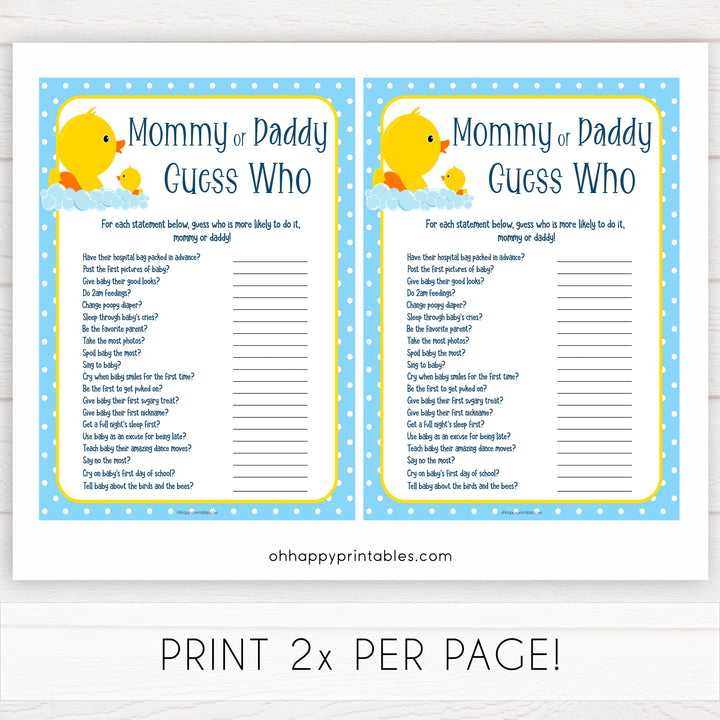 rubber ducky baby games, mommy daddy guess who game, baby game, printable baby games, baby shower games, rubber ducky baby theme, fun baby games, popular baby games