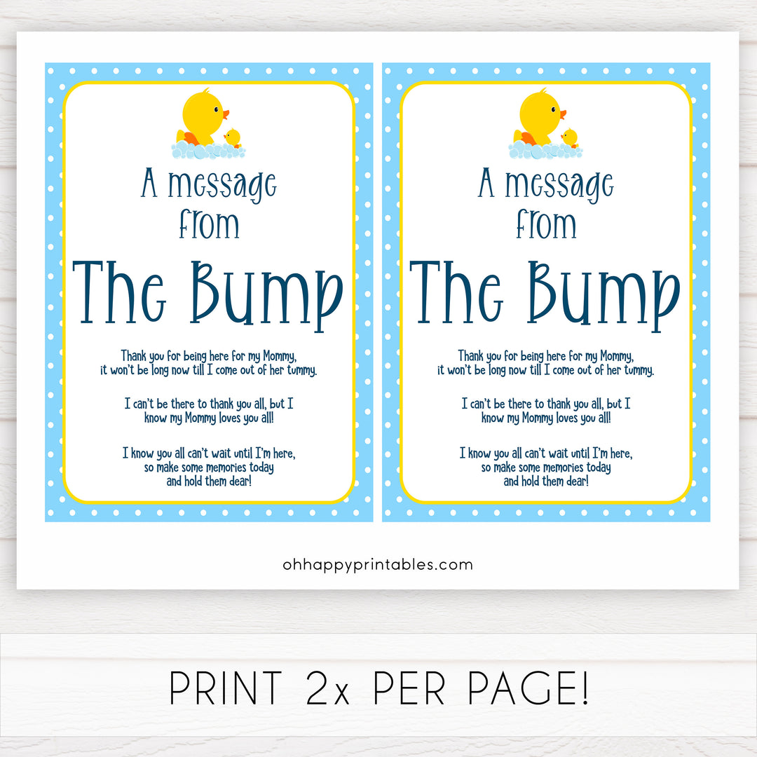 rubber ducky baby games, message from the bump baby game, printable baby games, baby shower games, rubber ducky baby theme, fun baby games, popular baby games