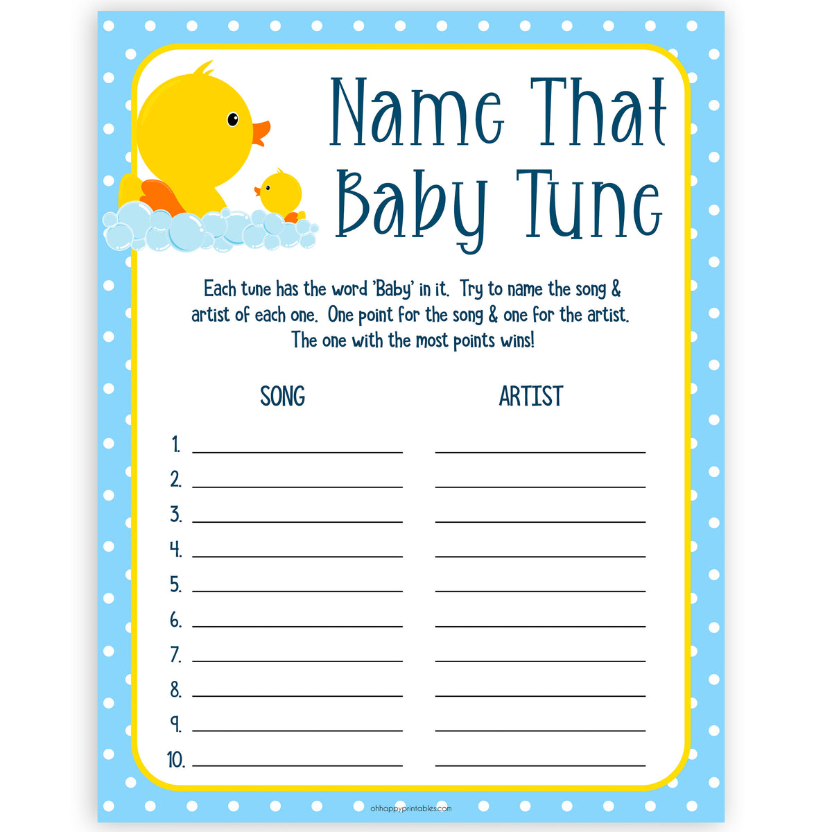 rubber ducky baby games, name that baby tune baby game, printable baby games, baby shower games, rubber ducky baby theme, fun baby games, popular baby games