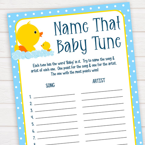 rubber ducky baby games, name that baby tune baby game, printable baby games, baby shower games, rubber ducky baby theme, fun baby games, popular baby games