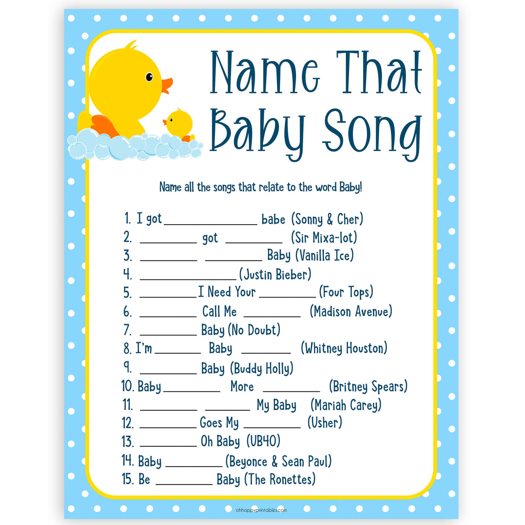 rubber ducky baby games, name that baby song baby game, printable baby games, baby shower games, rubber ducky baby theme, fun baby games, popular baby games