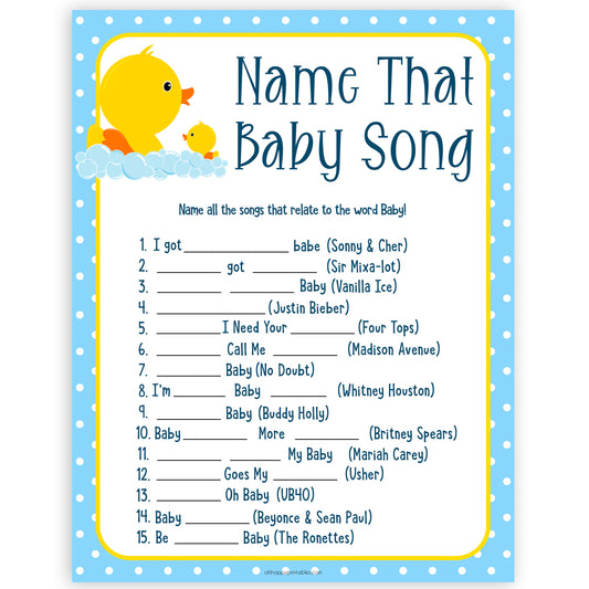 rubber ducky baby games, name that baby song baby game, printable baby games, baby shower games, rubber ducky baby theme, fun baby games, popular baby games