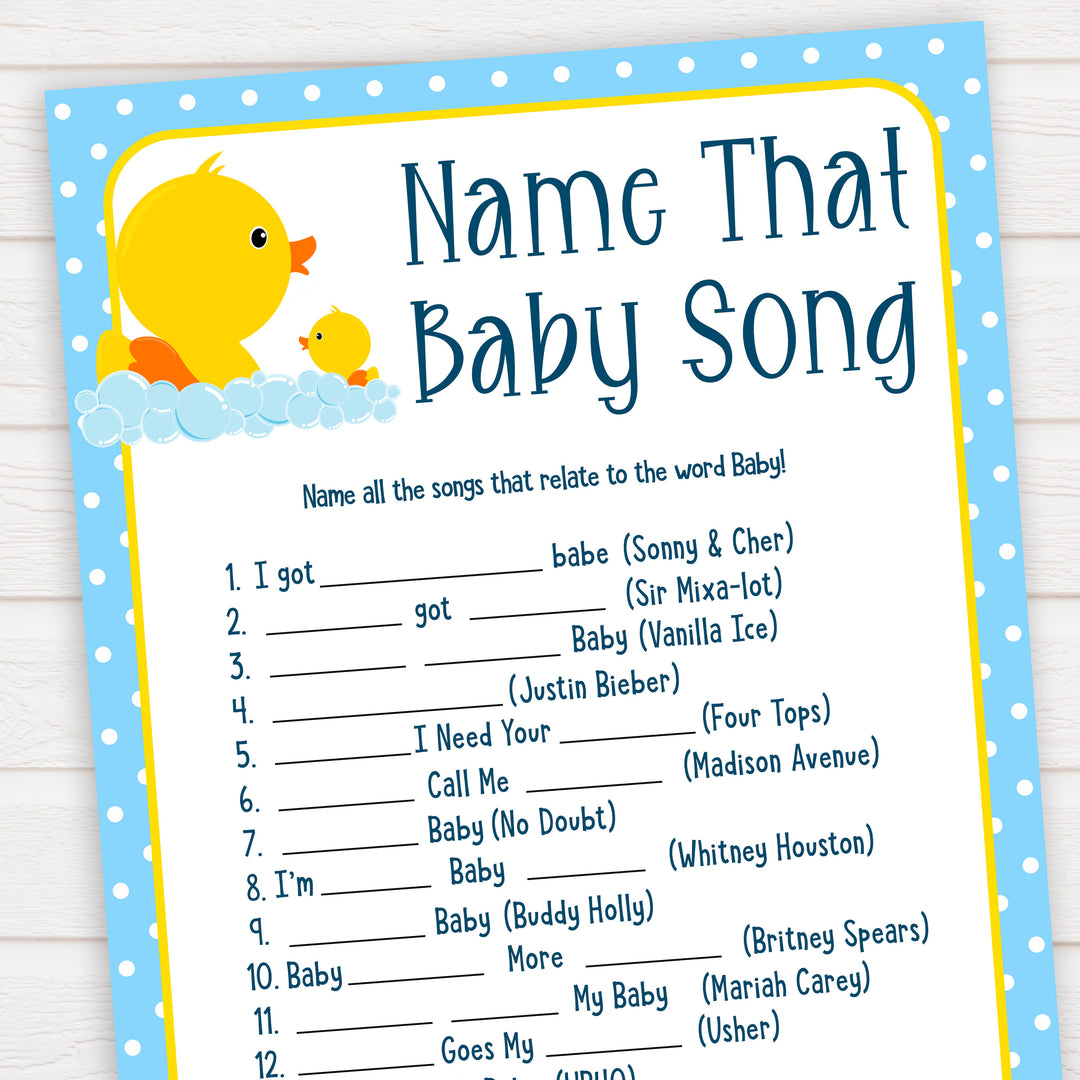 rubber ducky baby games, name that baby song baby game, printable baby games, baby shower games, rubber ducky baby theme, fun baby games, popular baby games
