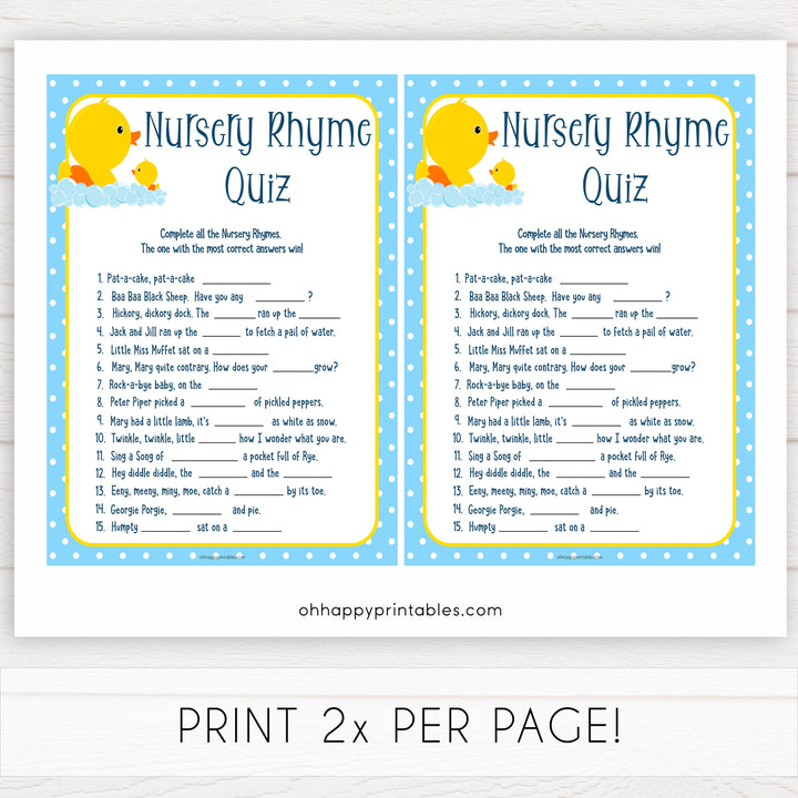 rubber ducky baby games, nursery rhyme quiz baby game, printable baby games, baby shower games, rubber ducky baby theme, fun baby games, popular baby games